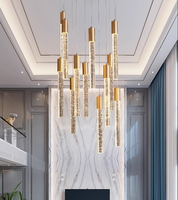Long lustre de lampe d'escalier de luxe simple moderne avec phare rotatif en métal rond en verre pour Villa Loft Appartement Salon