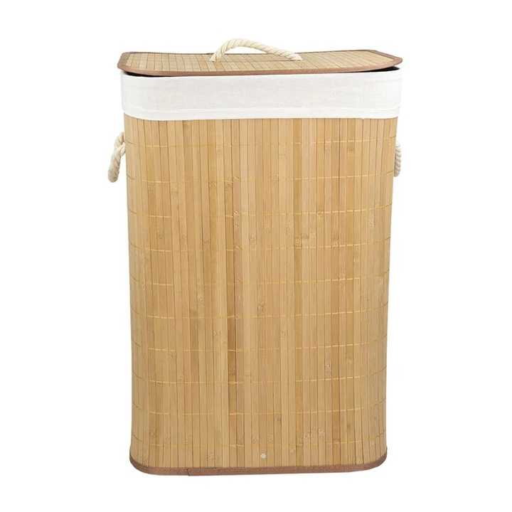 Rectangle Folding Bamboo Laundry Hamper Large Space Foldable Bamboo