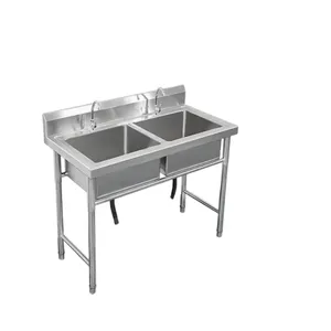 Montar mesa de trabalho pia dupla mesa comercial em aço inoxidável pia pias preventivas para a cozinha