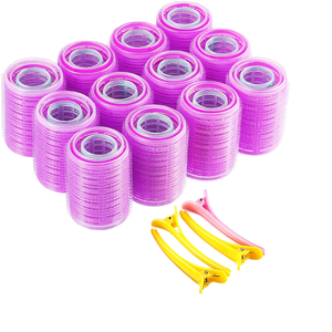 Bigoudis en plastique sans chaleur, type cylindre à clipser, pour boucler les cheveux avec pinces, diamètre 32 mm, violet et jaune - Product Image 1