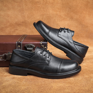 Chaussures Oxford pour hommes AIBOIS à bout rond en cuir véritable, lacets, semelle en caoutchouc souple, pour un usage professionnel et décontracté - Product Image 3