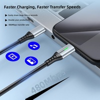 Kabel LED 240W Dual Type C Pengisian Cepat & Transfer Data Bahan Anyaman Berlapis Kain Kompatibel Android iPhone untuk Laptop