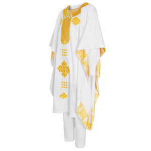 H & D Costume Africain pour Hommes Style Africain <span class=keywords><strong>Agbada</strong></span> Ensemble 3 Pièces Bleu à Manches Larges Brodé - Product Image 3