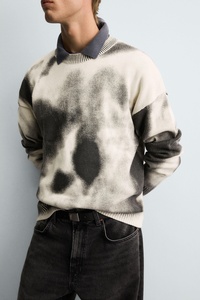 Men's Streetwear Cloud Dye Sweater in Black and White Tie-Dye Effect <strong>Oversized</strong> Crewneck Pullover <strong>Jumper</strong> with Ribbed - Product Image 3