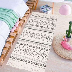 Tapis de sol tissé à la main avec pompons, pour chambre à coucher, lavable en machine, tapis simple - Product Image 1