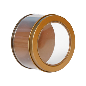 Vòng Hình Dạng 7.5 Cm Đường Kính Màu Đỏ Vàng Rỗng Rõ Ràng <span class=keywords><strong>PVC</strong></span> Tinplate Nắp Có Thể Hộp Quà Tặng Bao Bì Hộp Thiếc Container Với Cửa Sổ Rõ Ràng - Product Image 3