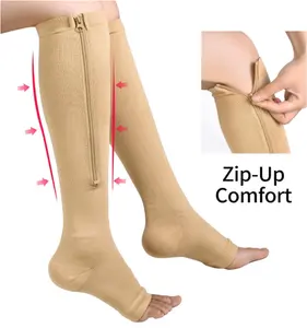 Calcetines de compresión con logotipo personalizado, calcetín de compresión de nailon de grado médico, con cremallera, soporte de pierna, protector seguro, nuevo estilo, 2022