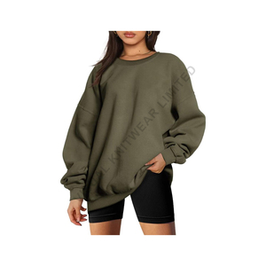 Sweat-shirt polaire surdimensionné pour femmes avec logo personnalisé pour l'hiver Vente en gros de sweat-shirt pull-over uni en coton pour femmes - Product Image 1