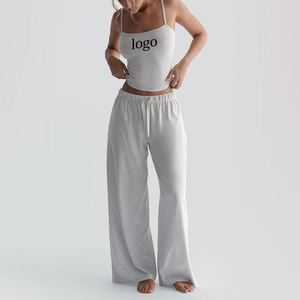 Conjunto de <span class=keywords><strong>Ropa</strong></span> Informal para Mujer, Marca Personalizada, Top Corto de Algodón Acanalado y Pantalones Cortos, Dos Piezas - Product Image 1
