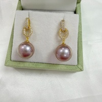 Boucles d'oreilles en perles d'eau douce véritables de 11-12 mm, grande taille, forme presque ronde, style Edison, fournies par l'usine ZHUJI