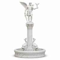 Fontaine personnalisée en marbre avec statue de dieu ailé Astutia, éclairage RGB/laser, étanche IP68, petite figurine de dauphin pour hôtel, place publique, jardin