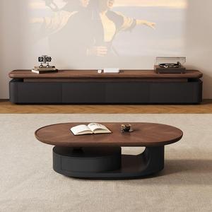 Modern Oval Coffee <b>Table</b> <b>Walnut</b> Top White Base Storage Living Room Furniture - Product Image 4
