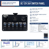 Panneau de commande DC 12V 24V avec 6 boutons, 3 prises, hub USB et voltmètre pour voiture et bateau