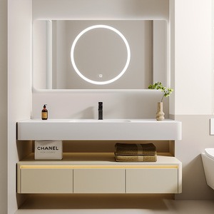 Wholesale Custom High-quality, Simple European-style Luxury Wooden Floating Bathroom <b>Vanity</b> with Sink and <b>Mirror</b> - Product Image 6