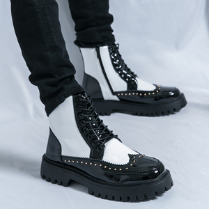 Bottes Chelsea en cuir pour hommes grande taille, à semelle épaisse, style punk haut de gamme, décontractées, tendance, polyvalentes, mi-montantes, pour l'hiver - Product Image 5
