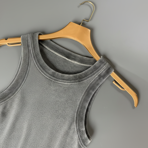 Débardeur personnalisé Concevez votre propre stringer Vêtements mi-lourds en éponge française délavée pour hommes - Product Image 1