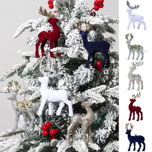 クリスマスツリー鹿の装飾品冬のプラスチックグリッタートナカイ家のための置物の装飾品をぶら下げかわいいクリスマス鹿のギフト