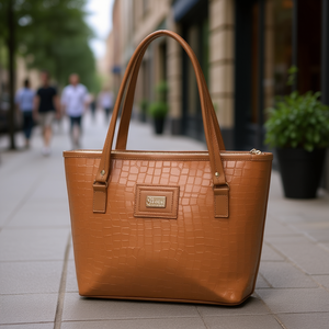 Bolso Tote para Mujer Fana Abisai, Color Camel, PU con Patrón de Cocodrilo, Cierre con Cremallera, Uso Diario - Product Image 2