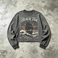 Sweat-shirt à manches longues effet délavé et vieilli, imprimé nautique, en coton épais, style streetwear