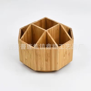 Bamboo Rotating <b>Pen</b> Holder Round Desktop Storage <b>Box</b> 18L Multifunctional Stationery Organizer - Product Image 5