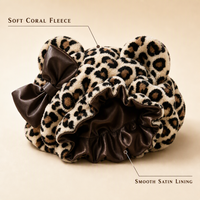 Bonnet de nuit de luxe réglable double couche en peluche avec nœud, imprimé léopard, en satin de soie réversible, pour femme, toutes saisons