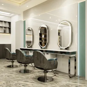 New Professional Furniture Hairdressing Led Lighted Salon Mirror Use In Beauty Salon Mirror Station
