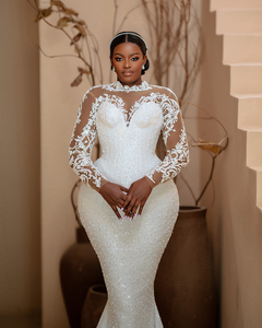 Vestidos de Novia Africanos de Lujo para Chicas Negras, Estilo Sirena, Manga Larga, con Cuentas, Aso Ebi, Vestidos de Novia Personalizados - Product Image 3