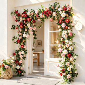 Ita Artificial Rose Vines White Pink Red Floor Standing Wall Mounted <b>Wedding</b> <b>Arch</b> Decoration - Product Image 1