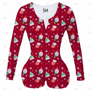 Оптовая продажа, рождественские индивидуальные облегающие эластичные комбинезоны, шорты, комбинезоны, взрослые комбинезоны, пижамы для женщин