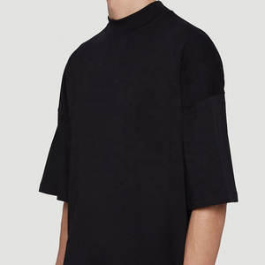 Camiseta Negra Casual de Hombro Caído al por Mayor, Estilo Urbano, Personalizada, Lisa, Oversize, Unisex, de Algodón de Alto Gramaje, Camiseta Básica - Product Image 3