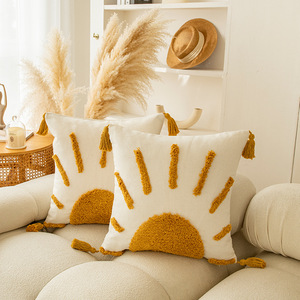 Cojín Decorativo Cuadrado Hemo Bohemian Sun con Borlas para Sala de Estar, Decoración del Hogar, Relleno Lavable de Algodón PP - Product Image 4