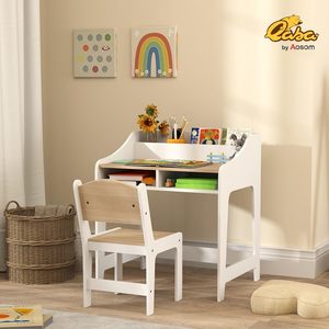 Juego de Silla y <span class=keywords><strong>Escritorio</strong></span> Moderno para Niños, <span class=keywords><strong>Escritorio</strong></span> de Estudio Ajustable <span class=keywords><strong>con</strong></span> Estantes de Almacenamiento, Mesa de Escritura <span class=keywords><strong>Infantil</strong></span> de Madera Natural para Sala de Estar - Product Image 2