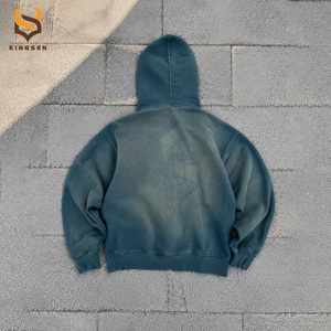 Custom High Quality Men's French Terry Crop Hoodie 100% Cotton Hoodie Autumn Vintage Acid Wash Sun Faded <b>Hooded</b> - Product Image 2