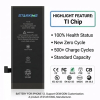 Batterie Li-ion polymère OEM ODM 100 % Santé TI Chip pour 12/13/14/15 Pro Max/X/XR/XS - Double protection IC Certifiée CE/FCC