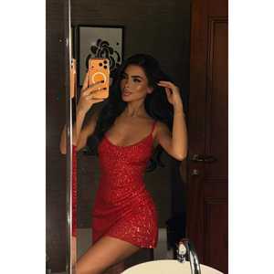 Vestido Rojo con Tirantes y Detalles de Lentejuelas Atractivos - Product Image 4