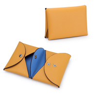 Dompet Lipat Minimalis Kulit Asli dengan Kancing, Kantung Kecil Terstruktur, Lapisan Nilon, Portabel