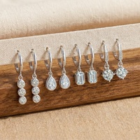 Set di Orecchini a Cerchio Shorea Trendy in Argento Sterling 925 con Moissanite Diamante VVS 0.5 Carati, Taglio a Goccia, Rotondo ed Emerald