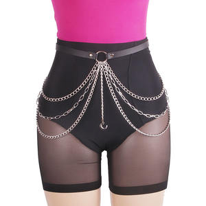 ONTHELEVEL sabuk rantai pinggang gesper Aloi kulit Punk cincin rantai tubuh <span class=keywords><strong>Harness</strong></span> hitam pakaian pesta berlapis rantai perut - Product Image 4