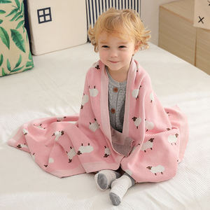 Couverture <span class=keywords><strong>en</strong></span> coton tricoté 100 % biologique, motif mouton de dessin animé mignon, certifiée Oeko-Tex, pour bébé, toutes saisons, douce pour la peau, vente <span class=keywords><strong>en</strong></span> gros sous marque privée - Product Image 1