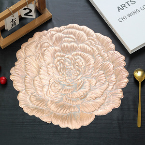 Set <span class=keywords><strong>de</strong></span> table rond en vinyle gaufré creux <span class=keywords><strong>de</strong></span> 38 cm, finition électroplaquée or champagne/argent/or rose/cuivre - Product Image 3