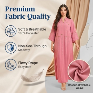 Robe longue élégante et modeste rose tissée brodée à manches longues coupe ample pour femme, idéale pour le quotidien et les boutiques décontractées - Product Image 2