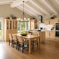 Armoire de cuisine traditionnelle du Vermont, style Shaker, en bois massif naturel, avec four double intégré