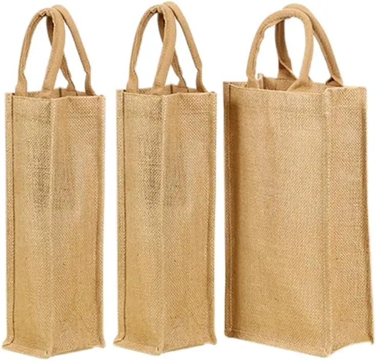 Wholesale Burlap Wine Gift Jute Bags Jute Shopping Bag Jute Single Wine Bag With Durable Soft Handles