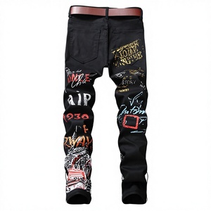 Jeans da Uomo ODM di Alta <span class=keywords><strong>Moda</strong></span>, Jeans Stampati Colorati Neri e <span class=keywords><strong>Bianchi</strong></span> per Nightclub, <span class=keywords><strong>Pantaloni</strong></span> Punk Aderenti Hip Hop - Product Image 3
