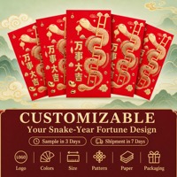 Enveloppes rouges personnalisées Année du Serpent 2025 - Sachets CNY Serpent de la Fortune en feuille d'or, Logo et couleur personnalisés