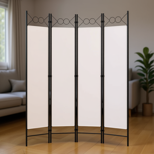 Paravent blanc à 4 panneaux 63x70,9 pouces, pliable, design minimaliste, structure en métal, décoration intérieure - Product Image 2