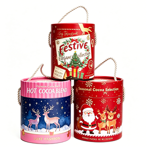 Grande boîte ronde en carton rigide pour pommes avec poignée, pour cadeau de fruits, emballage de Noël, logo personnalisé - Product Image 1