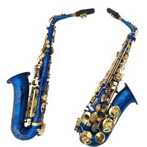 E-Flat Blue Lacquer Saxofón Alto Llaves doradas Principiante Banda de rendimiento Instrumento <span class=keywords><strong>Bajo</strong></span> Tono Cabeza de latón para exámenes - Product Image 1