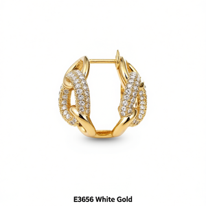 Orecchini a Cerchio E3656 in Oro Bianco con Diamanti Taglio Brillante Rotondo, Micro Inserti Geometrici, Gioielli di Lusso Unisex - Product Image 1