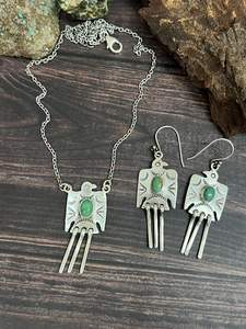 Ensemble collier et boucles d'oreilles uniques en argent sterling fait main tendance pour femmes, avec turquoise Kingman, pour cadeau - Product Image 5